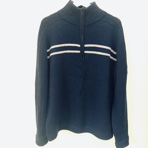 The North Face 1/4 Zip Wool Sweater Size M Navy with Gray Stripes Down Arms
